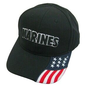 New USA MARINES Mens Black Baseball Cap Hat (Adult Adjustable) Military Tactical